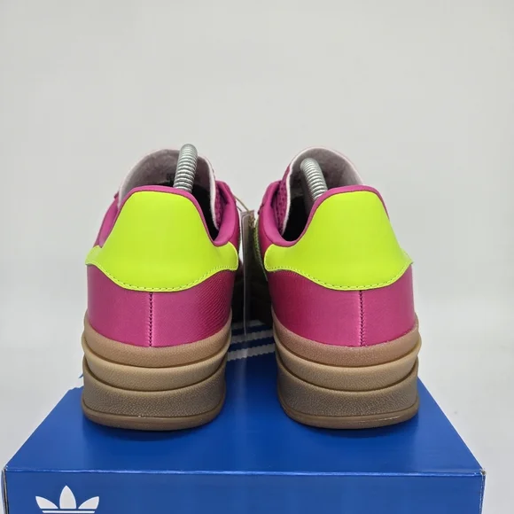 New Adidas Gazelle Bold 'Lucid Fuchsia Solar Slime Satin' Women's Shoes Size 6 - Picture 4 of 8